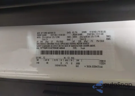 2024 Ford Transit-250 z USA, uszkodzony, nr VIN 1FTBR1C87RKB14844